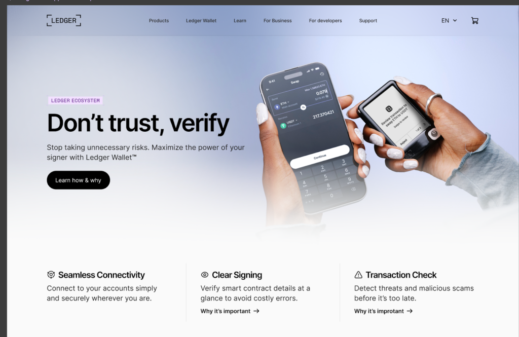 screenshot displaying Ledger Wallet  benefits