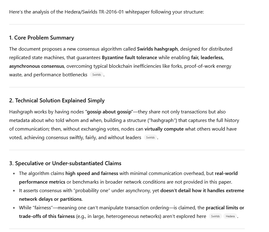 screenshot of an LLM displaying crypto analytics data from the project whitepaper