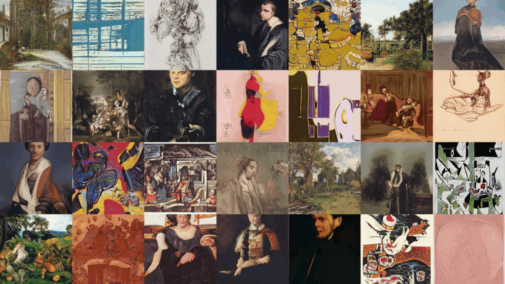 A collage of some of Gene Kogan Abraham paintings