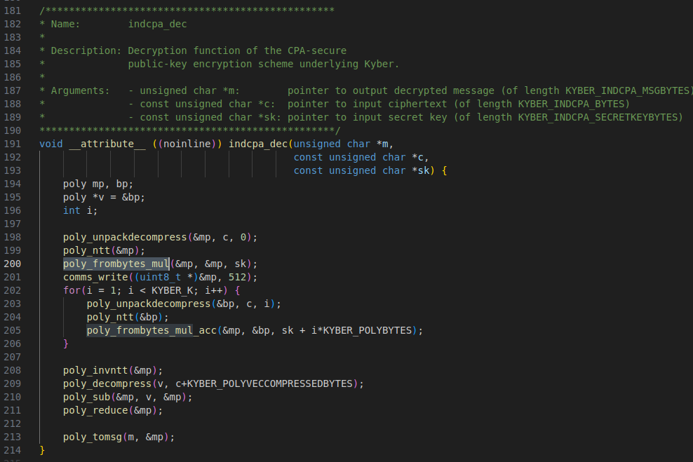 black screen with code ML-KEM decryption of PQM4
