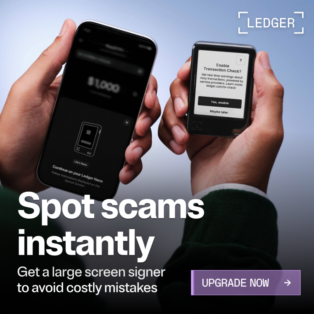 a picture depicting the Ledger Nano Gen5 and how its features help people spot crypto scams easier
